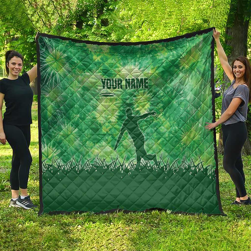 Custom Disc Golf Quilt with Green Tie Dye Basket and Player Silhouette - Wonder Print Shop