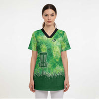 Custom Disc Golf Scrub Top with Green Tie Dye Basket and Player Silhouette - Wonder Print Shop