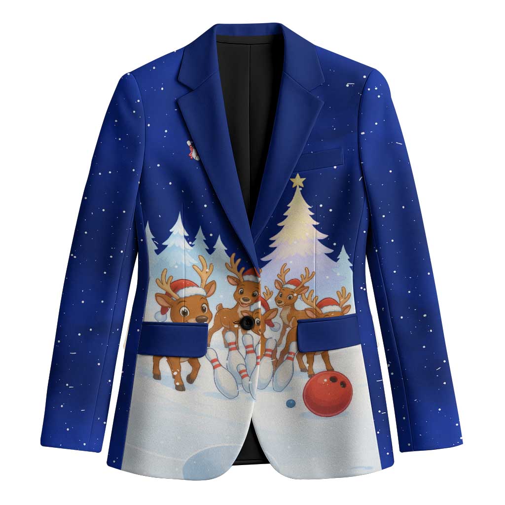 Funny Christmas Reindeer Bowling Custom Blazer with Reindeer Snow Scene - Wonder Print Shop