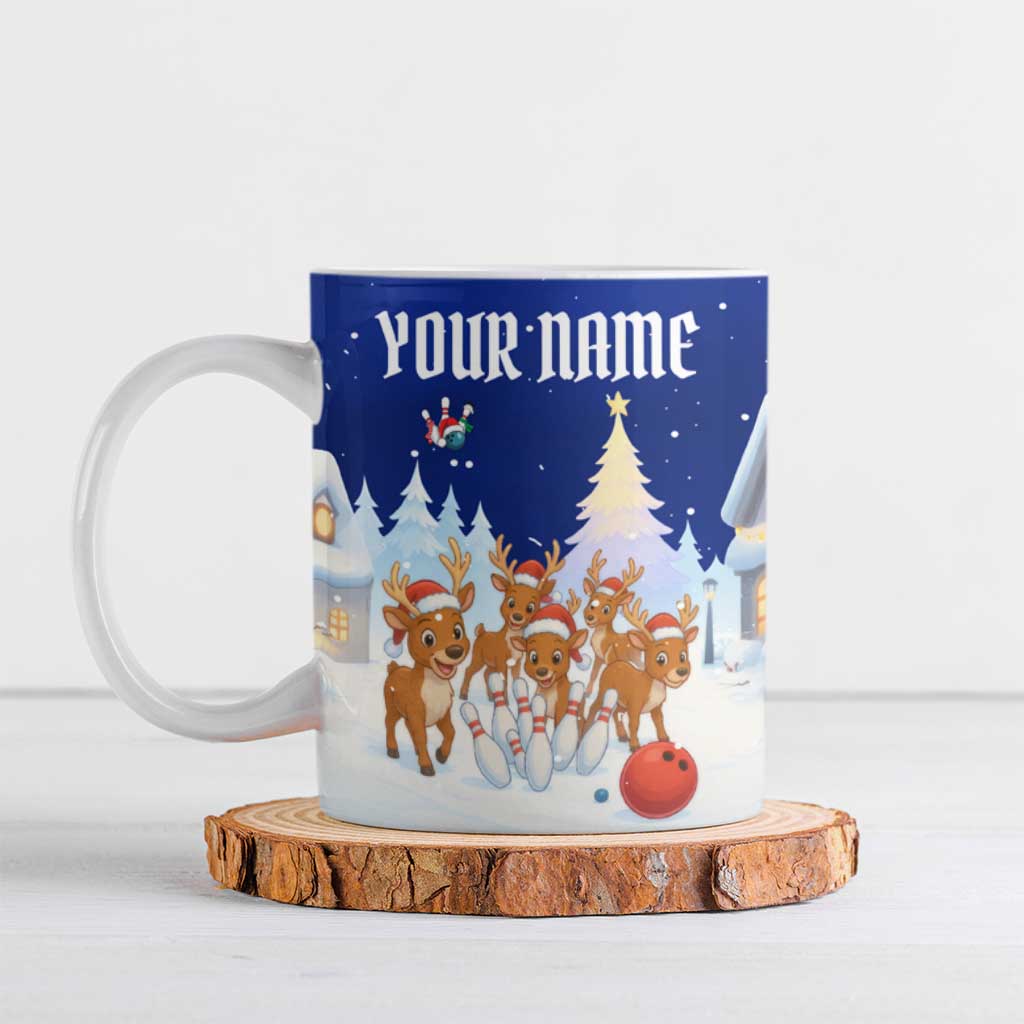 Funny Christmas Reindeer Bowling Custom Ceramic Mug with Reindeer Snow Scene - Wonder Print Shop