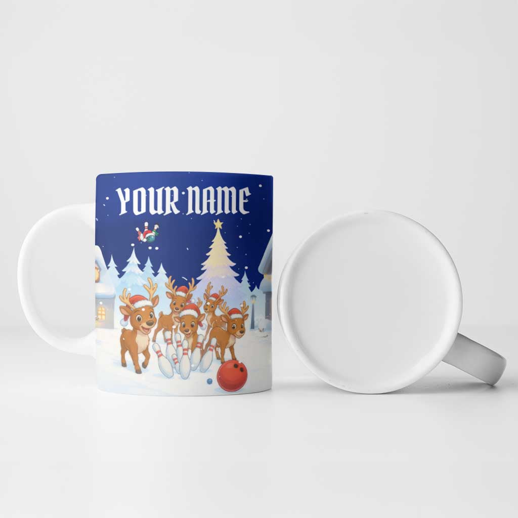 Funny Christmas Reindeer Bowling Custom Ceramic Mug with Reindeer Snow Scene - Wonder Print Shop