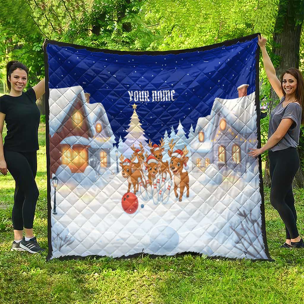 Funny Christmas Reindeer Bowling Custom Quilt with Reindeer Snow Scene - Wonder Print Shop