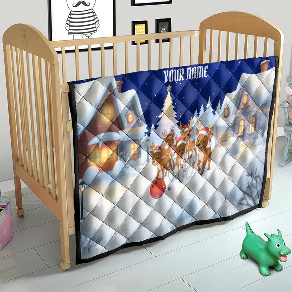 Funny Christmas Reindeer Bowling Custom Quilt with Reindeer Snow Scene - Wonder Print Shop