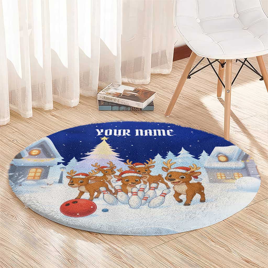 Funny Christmas Reindeer Bowling Custom Round Carpet with Reindeer Snow Scene - Wonder Print Shop
