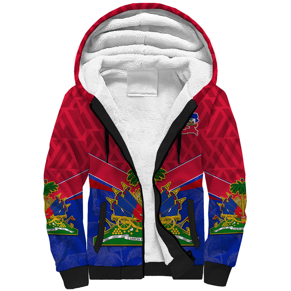 Custom Haiti Sherpa Hoodie Ayiti Coat Of Arms With Map TS06 - Wonder Print Shop