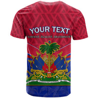 Red T-shirt back with Your Text and Haiti coat of arms design
