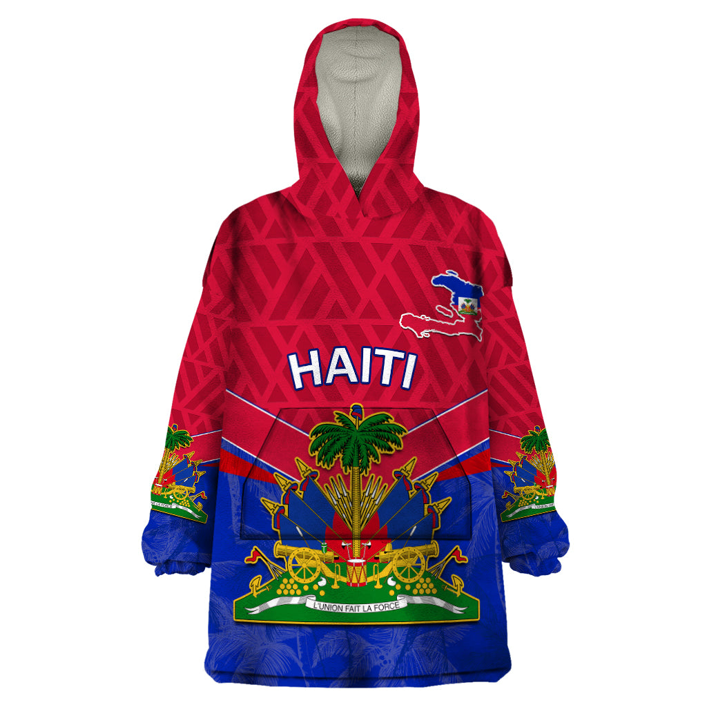 Custom Haiti Wearable Blanket Hoodie Ayiti Coat Of Arms With Map TS06 - Wonder Print Shop