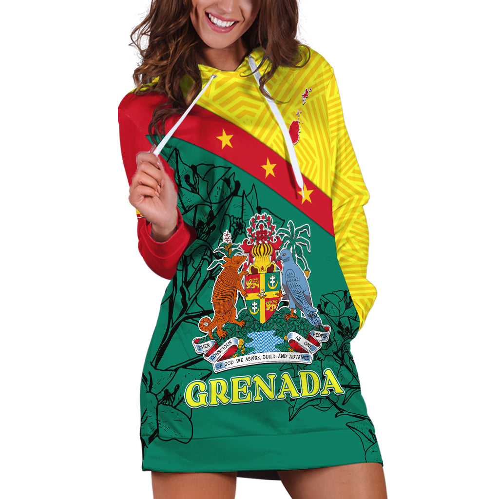 Custom Grenada Hoodie Dress Coat Of Arms With Bougainvillea Flowers TS06 - Wonder Print Shop