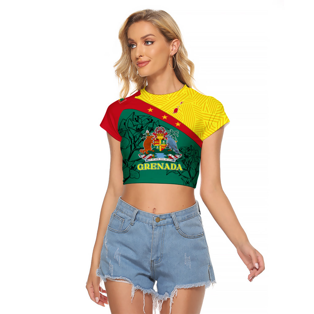 Custom Grenada Raglan Cropped T Shirt Coat Of Arms With Bougainvillea Flowers TS06 - Wonder Print Shop