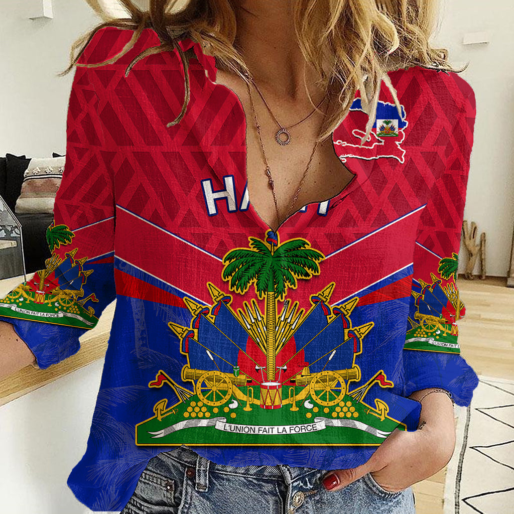 Haiti Women Casual Shirt Ayiti Coat Of Arms With Map TS06 - Wonder Print Shop