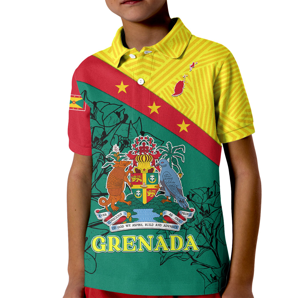 Grenada Kid Polo Shirt Coat Of Arms With Bougainvillea Flowers TS06 - Wonder Print Shop