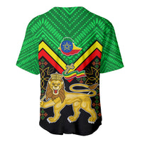 Green and black V-neck baseball jersey with Ethiopian coat of arms flags, lion crest.