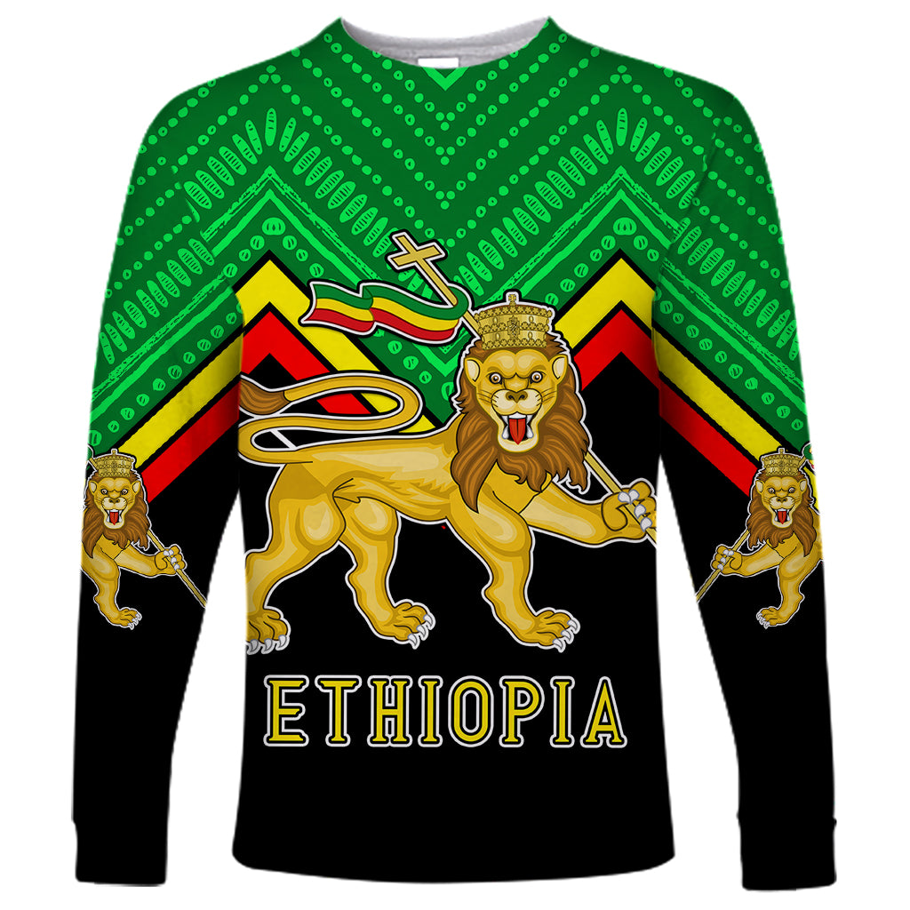 Ethiopia Long Sleeve Shirt Coat Of Arms With Hand Drawn Pattern TS06 - Wonder Print Shop