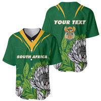 Pair of green baseball jerseys: front 'SOUTH AFRICA' and back 'YOUR TEXT' crest
