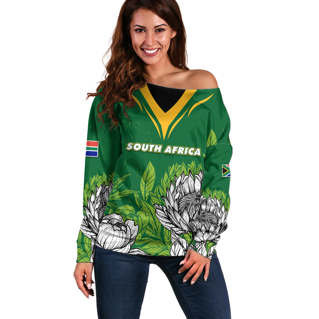 Personalised South Africa Off Shoulder Sweater King Protea With Flag TS06 - Wonder Print Shop