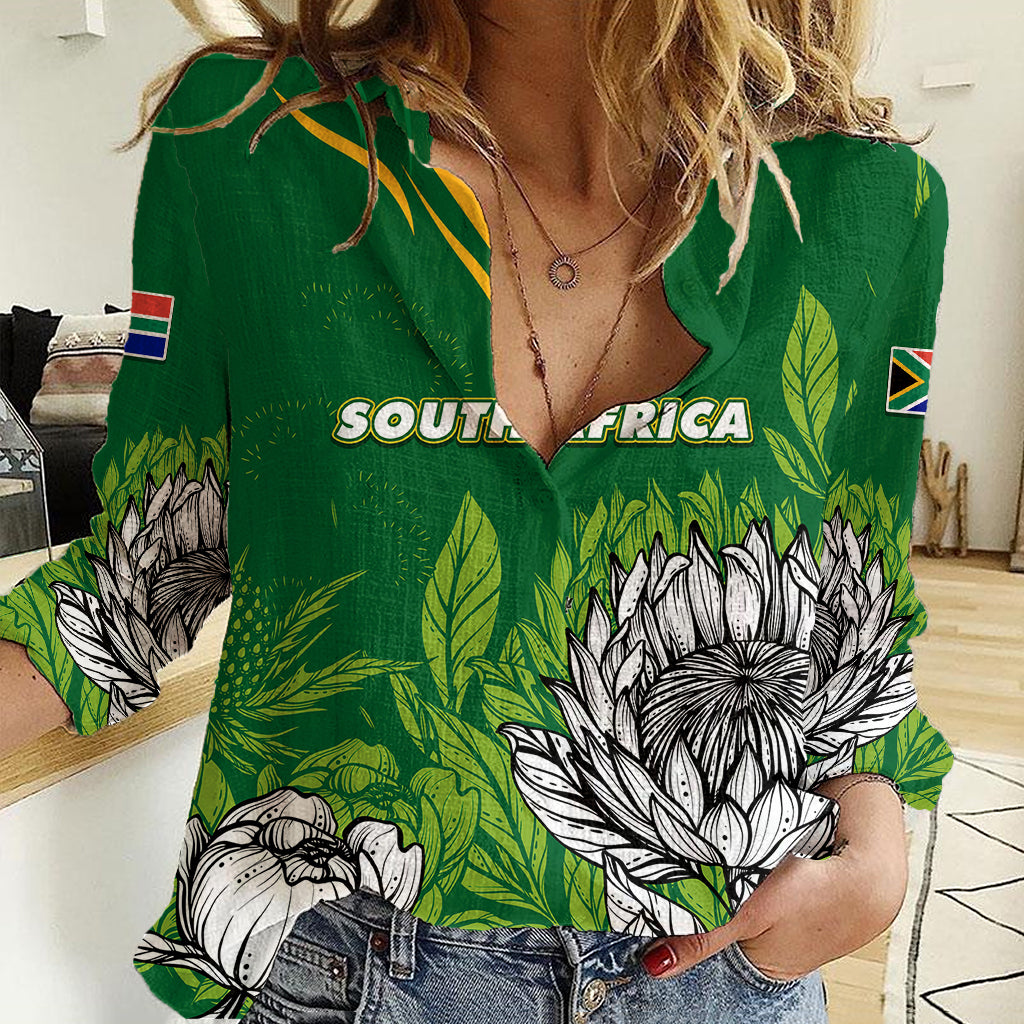 personalised-south-africa-women-casual-shirt-king-protea-with-flag