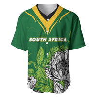 Green South Africa baseball jersey with V-neck, buttons, tropical floral graphic