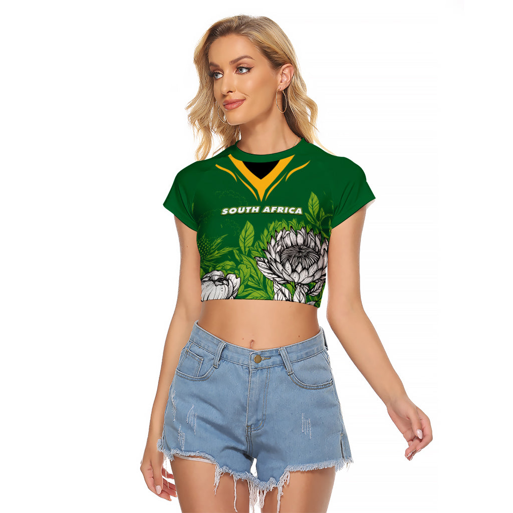 South Africa Raglan Cropped T Shirt King Protea With Flag TS06 - Wonder Print Shop