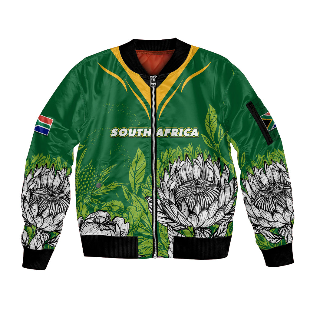 South Africa Sleeve Zip Bomber Jacket King Protea With Flag TS06 - Wonder Print Shop