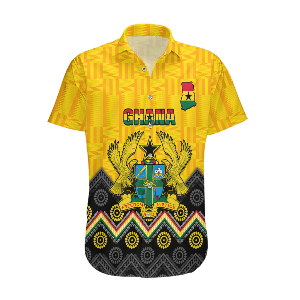 Personalised Ghana Hawaiian Shirt Kente Pattern And Adinkra Pattern Mix Coat Of Arms TS06 - Wonder Print Shop