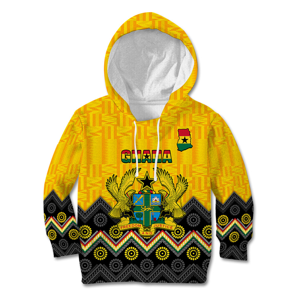 Personalised Ghana Kid Hoodie Kente Pattern And Adinkra Pattern Mix Coat Of Arms TS06 - Wonder Print Shop