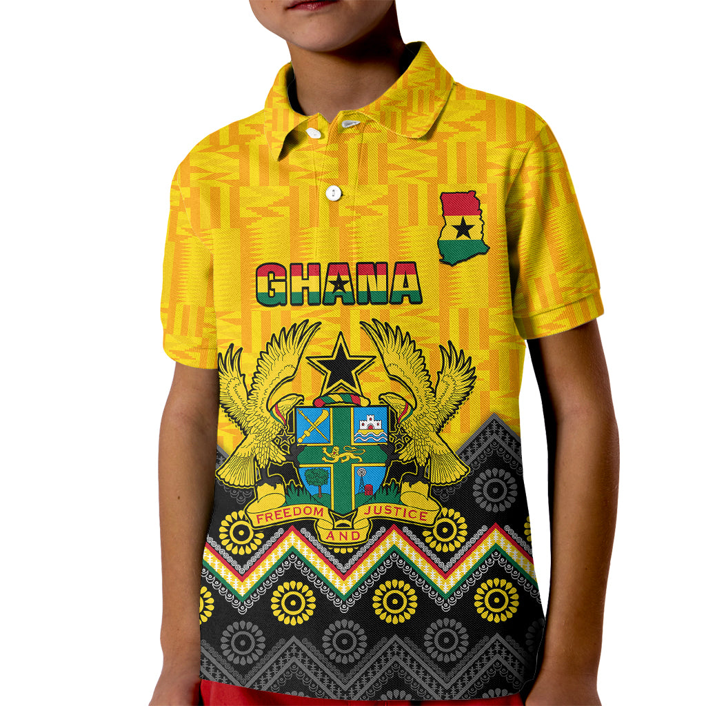 Personalised Ghana Kid Polo Shirt Kente Pattern And Adinkra Pattern Mix Coat Of Arms TS06 - Wonder Print Shop