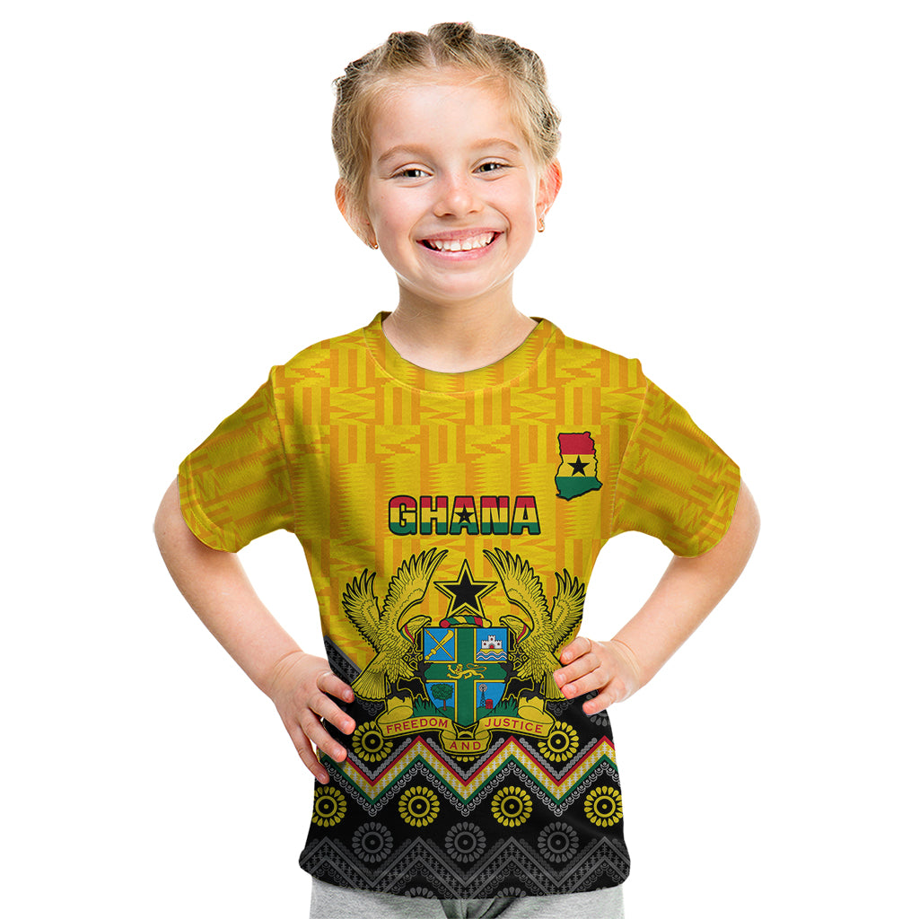 Personalised Ghana Kid T Shirt Kente Pattern And Adinkra Pattern Mix Coat Of Arms TS06 - Wonder Print Shop