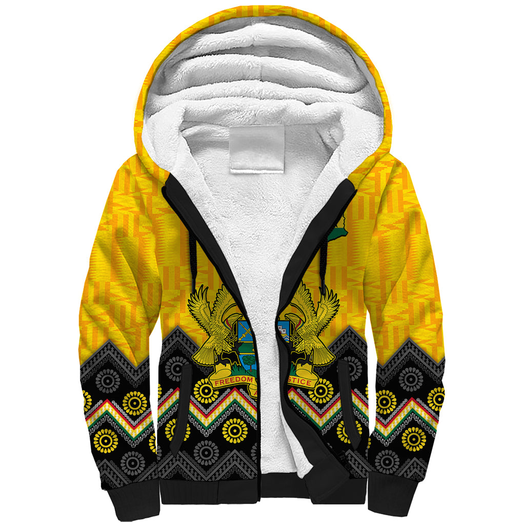 Personalised Ghana Sherpa Hoodie Kente Pattern And Adinkra Pattern Mix Coat Of Arms TS06 - Wonder Print Shop