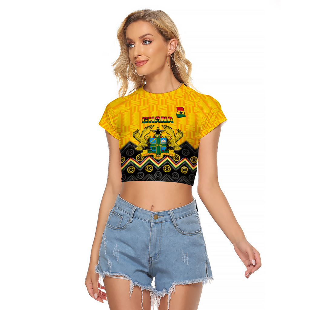 Ghana Raglan Cropped T Shirt Kente Pattern And Adinkra Pattern Mix Coat Of Arms TS06 - Wonder Print Shop