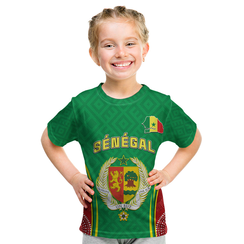 Senegal Kid T Shirt Africa Tribal Pattern With Coat Of Arms TS06 - Wonder Print Shop