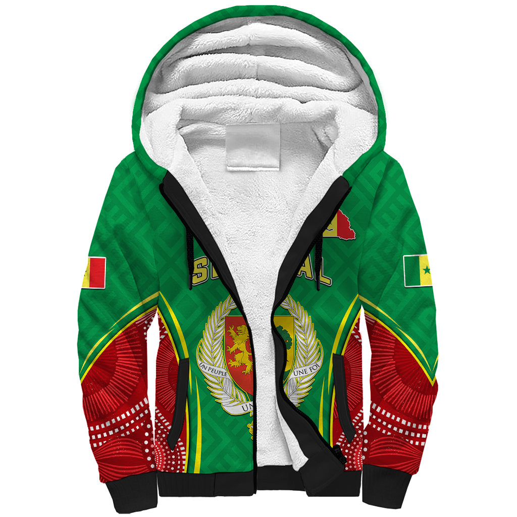 Senegal Sherpa Hoodie Africa Tribal Pattern With Coat Of Arms TS06 - Wonder Print Shop