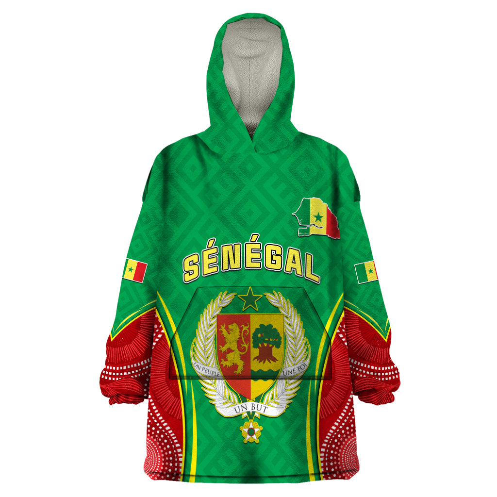 Senegal Wearable Blanket Hoodie Africa Tribal Pattern With Coat Of Arms TS06 - Wonder Print Shop