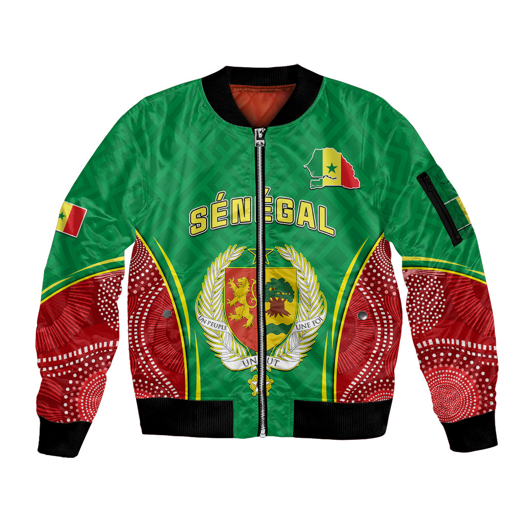 Personalised Senegal Sleeve Zip Bomber Jacket Africa Tribal Pattern With Coat Of Arms TS06 - Wonder Print Shop