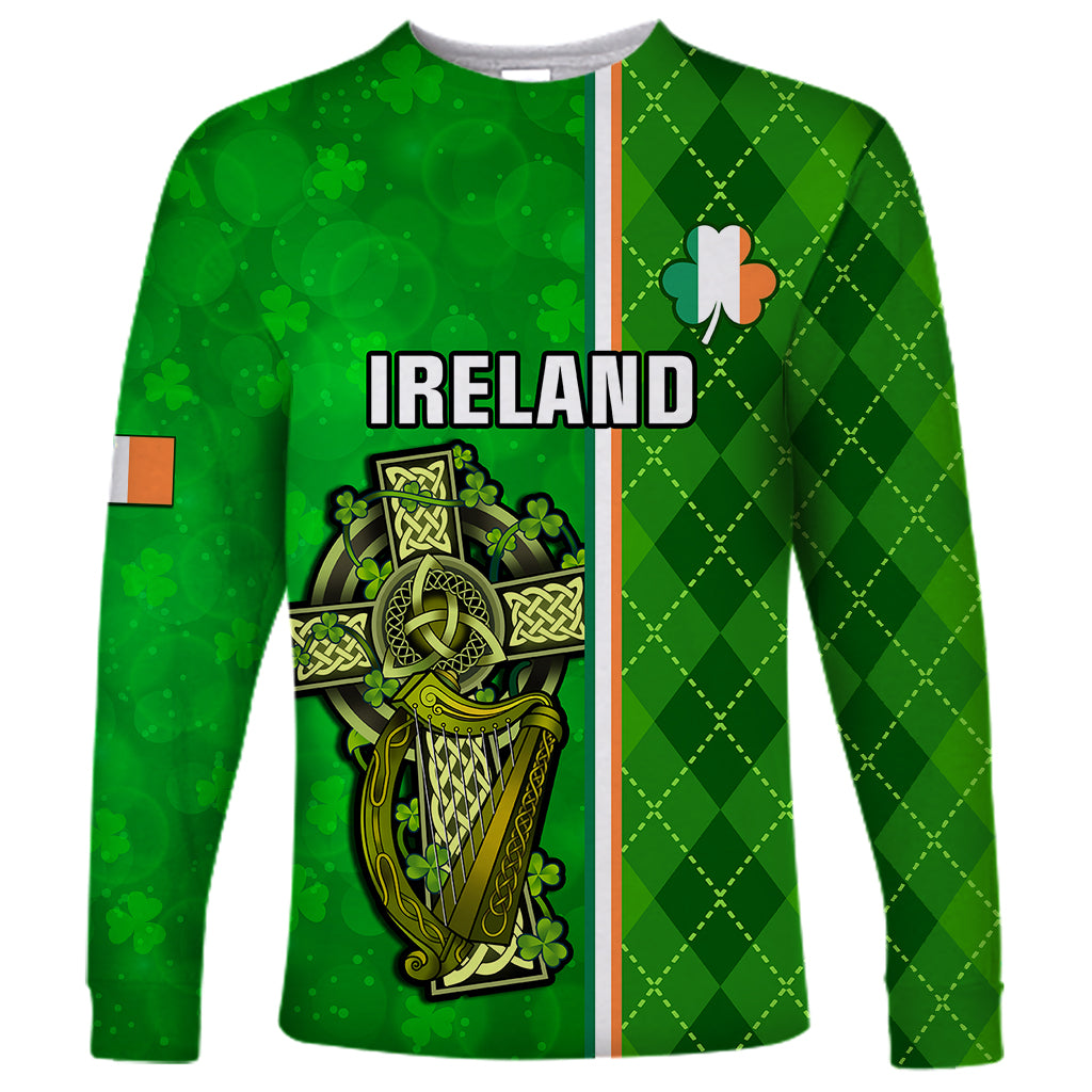 Ireland Long Sleeve Shirt Cross With Shamrock Simple Style TS06 - Wonder Print Shop