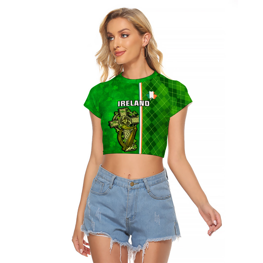 Ireland Raglan Cropped T Shirt Cross With Shamrock Simple Style TS06 - Wonder Print Shop