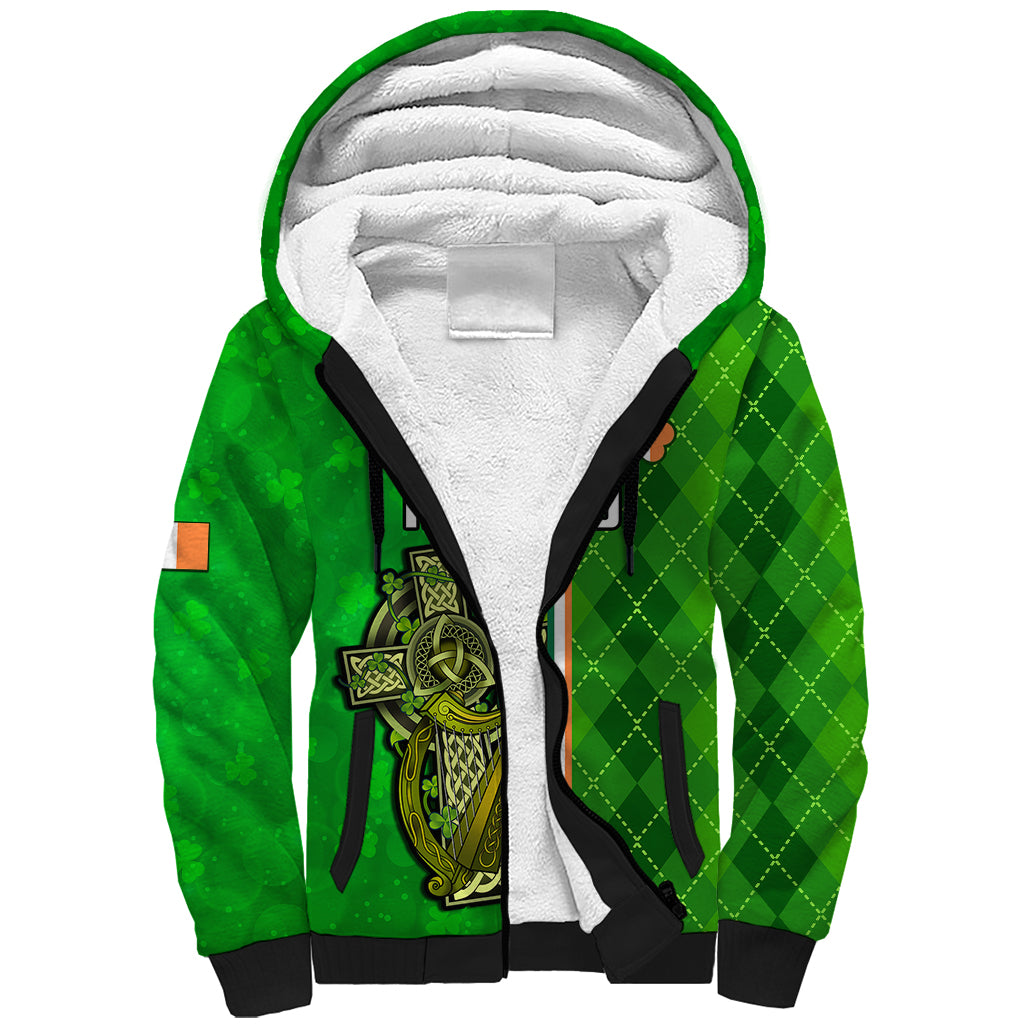 Ireland Sherpa Hoodie Cross With Shamrock Simple Style TS06 - Wonder Print Shop