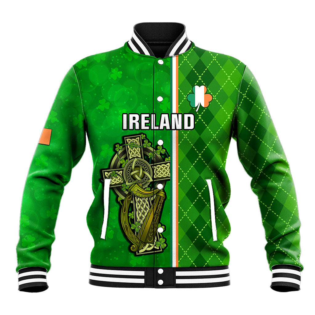 Personalised Ireland Baseball Jacket Cross With Shamrock Simple Style TS06 - Wonder Print Shop