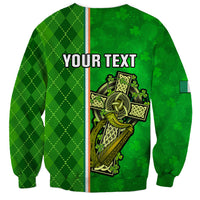 Green crewneck sweatshirt with Your Text and Celtic cross with shamrock graphic
