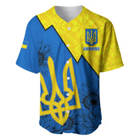 Baseball jersey, blue and yellow with sunflower print and Ukrainian trident graphic
