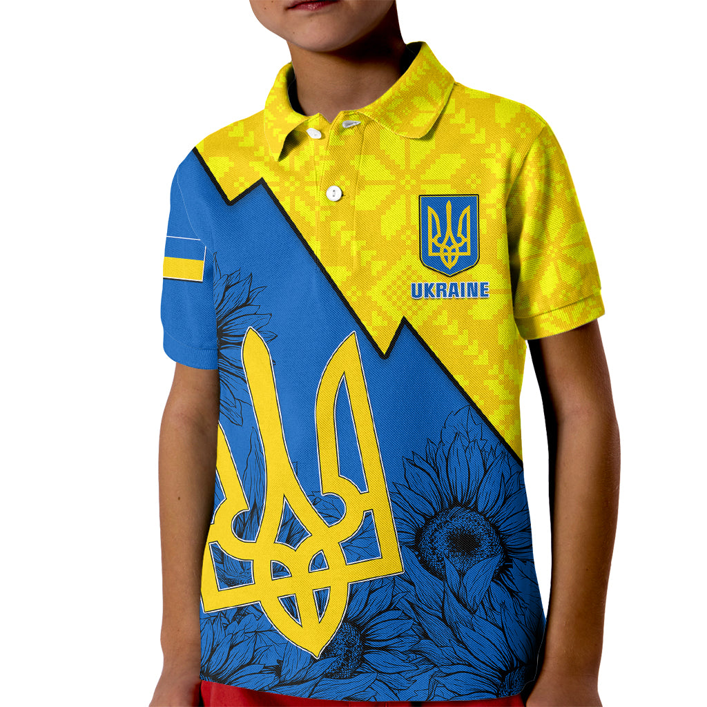 Ukraine Kid Polo Shirt Sunflower With Ukraine Folk Patterns TS06 - Wonder Print Shop