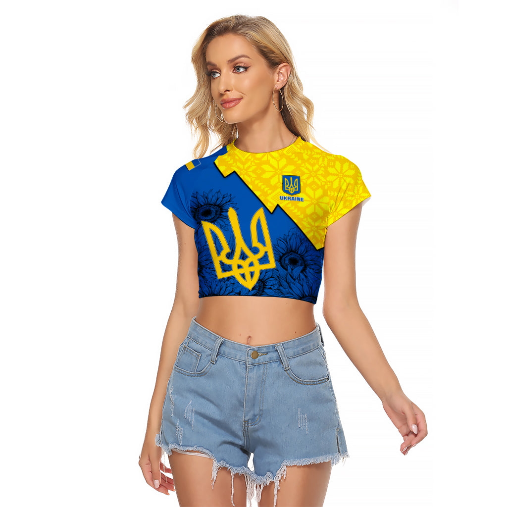 Ukraine Raglan Cropped T Shirt Sunflower With Ukraine Folk Patterns TS06 - Wonder Print Shop