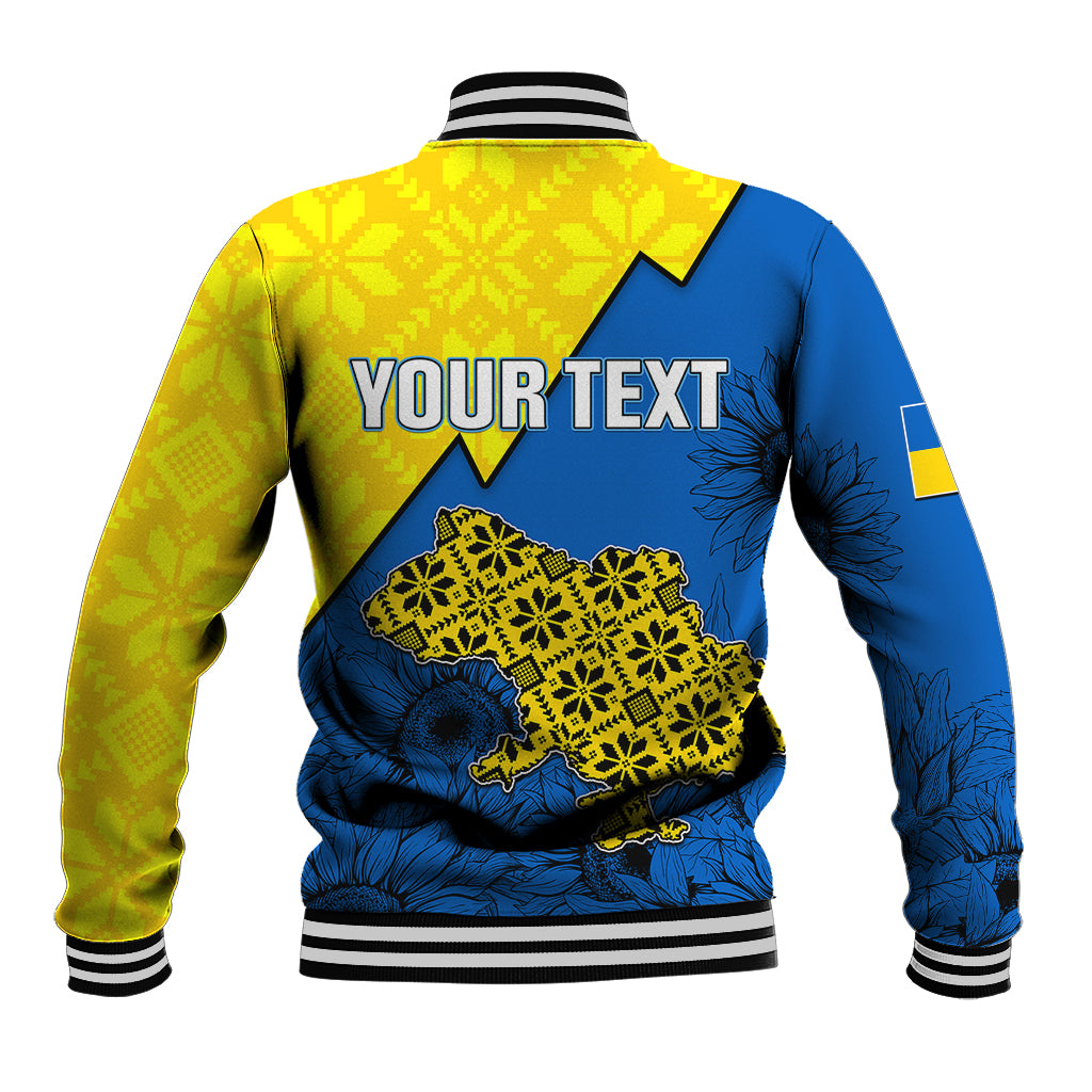 Baseball jacket back in yellow and blue with 'YOUR TEXT', striped cuffs and hem