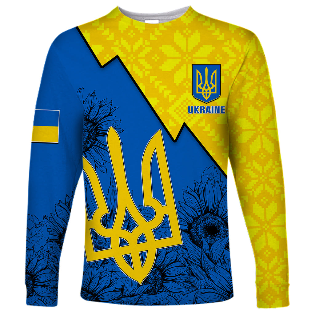 Personalised Ukraine Long Sleeve Shirt Sunflower With Ukraine Folk Patterns TS06 - Wonder Print Shop