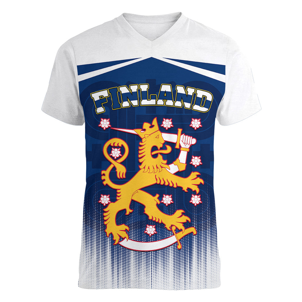 Finland Women V Neck T Shirt Coat Of Arms Mix Hannunvaakuna TS06 - Wonder Print Shop