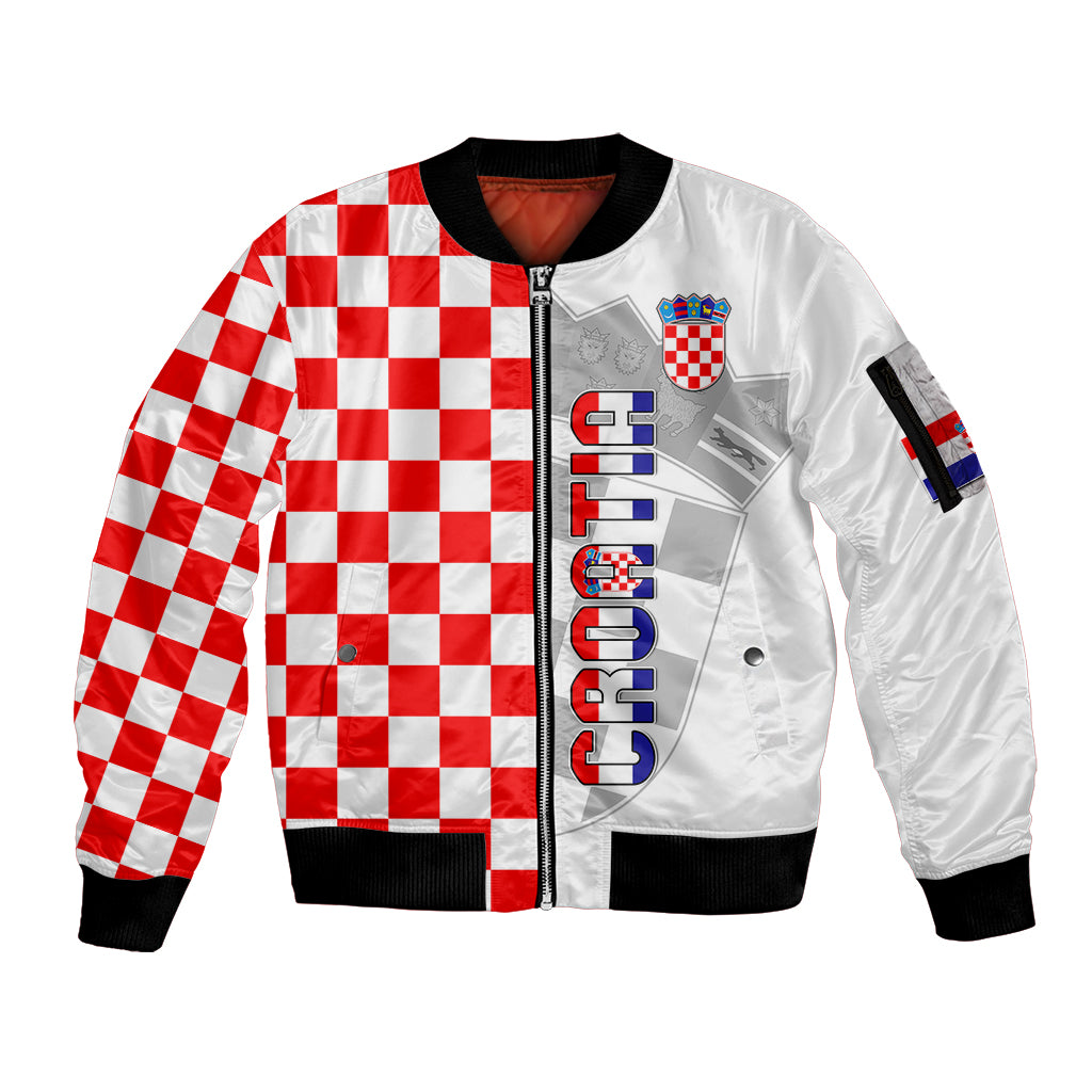 Croatia Sleeve Zip Bomber Jacket Chessboard Mix Coat Of Arms TS06 - Wonder Print Shop