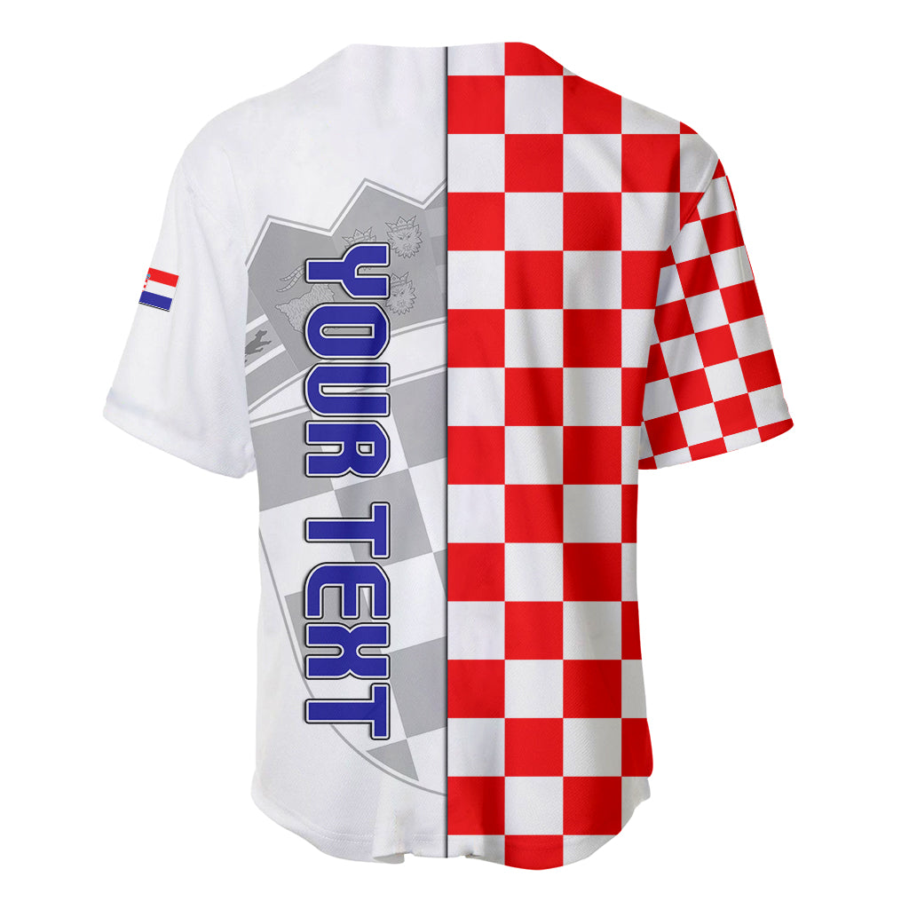 Croatia baseball jersey back view with large vertical lettering on gray panel and checkered half