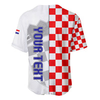Croatia baseball jersey back view with large vertical lettering on gray panel and checkered half