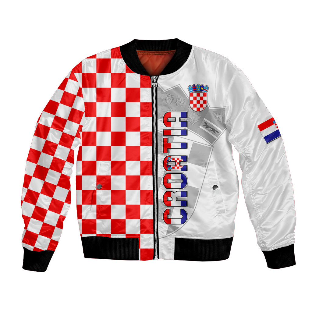 Croatia checkerboard bomber jacket with crest patch, front zip, ribbed black cuffs