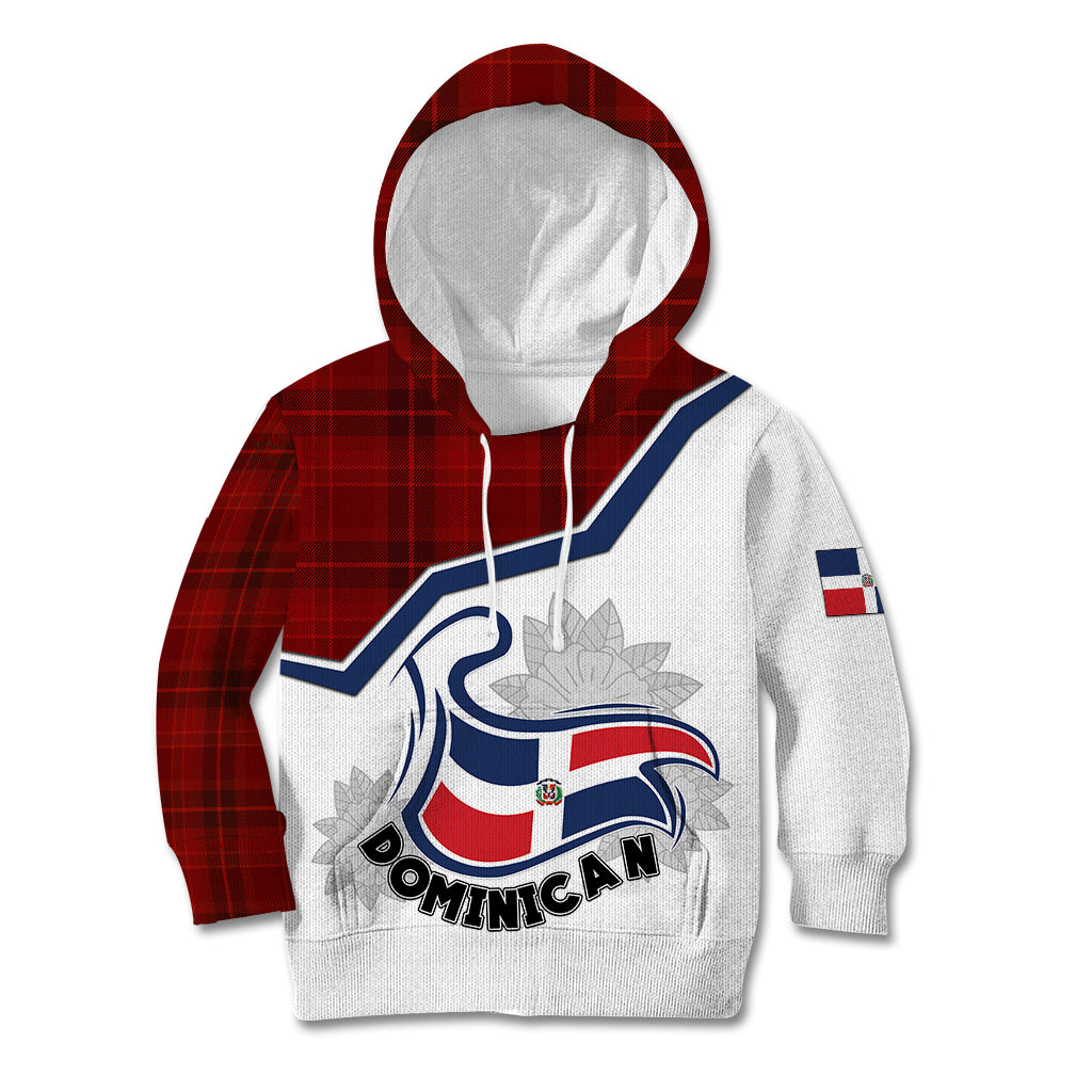 Dominican Republic Kid Hoodie Dominicana Plaid Pattern Mix Coat Of Arms TS06 - Wonder Print Shop