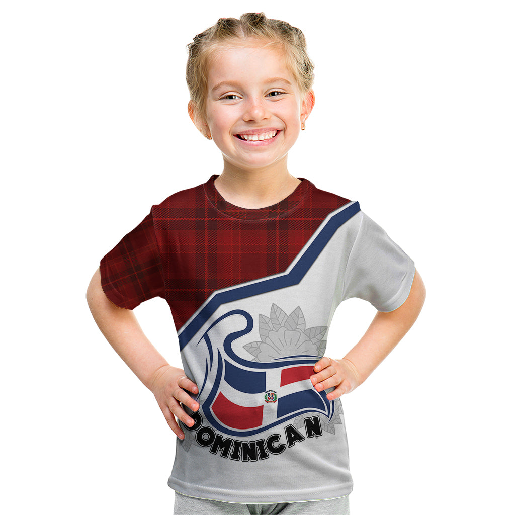 Dominican Republic Kid T Shirt Dominicana Plaid Pattern Mix Coat Of Arms TS06 - Wonder Print Shop